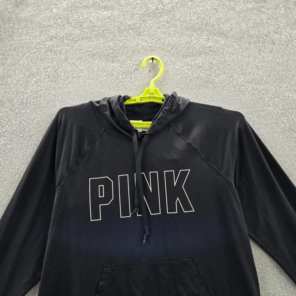 Victoria's Secret PINK Women‎ Hoodie L Black Logo Activewear Long Sleeve